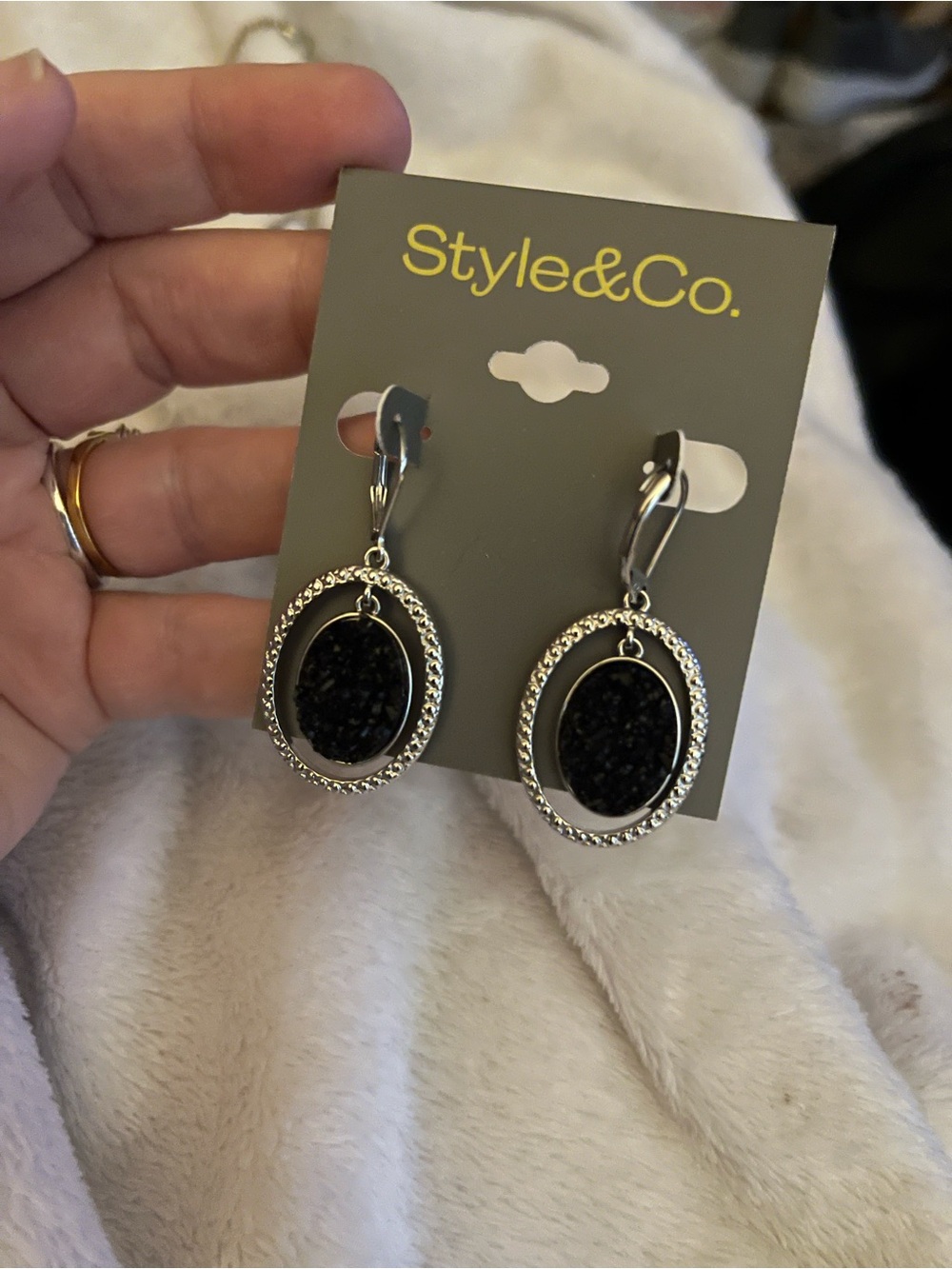 Style & Co. Silver-Tone Earrings with Black Oval Stones